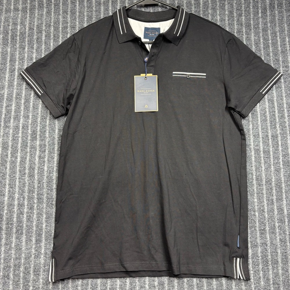 Marc Asher Polo Shirt Large Black New Striped Trim MATP-20111-BLACK (2276)